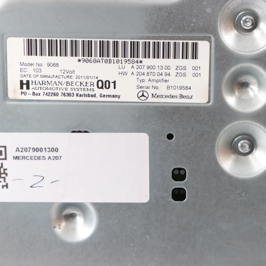 Sound Audio Amplifier Unit Harman Becker to Mercedes A207 with Part number A2079001300 Mercedes A207 Sound Audio Amplifier Unit Harman Becker - SKU A2079001300 - Part number A2079001300