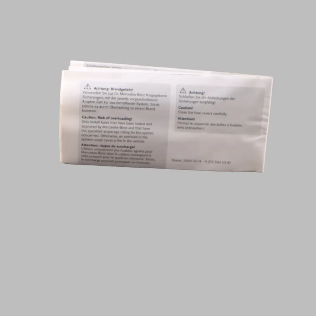 Mercedes W212 Information Sheet Relays Fuses Diagram - SKU A2125845981 - Part number A2125845981