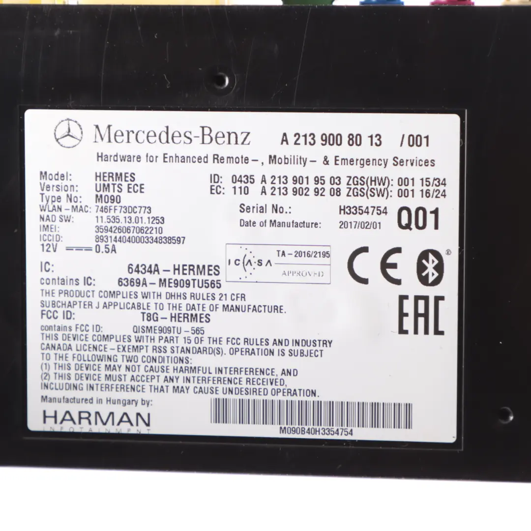 Modulo Bluetooth Unità di controllo per Mercedes W176 W213 con numero di parte A2139008013 Mercedes W176 W213 Modulo Bluetooth Unità di controllo - SKU A2139008013 - Numero di parte A2139008013