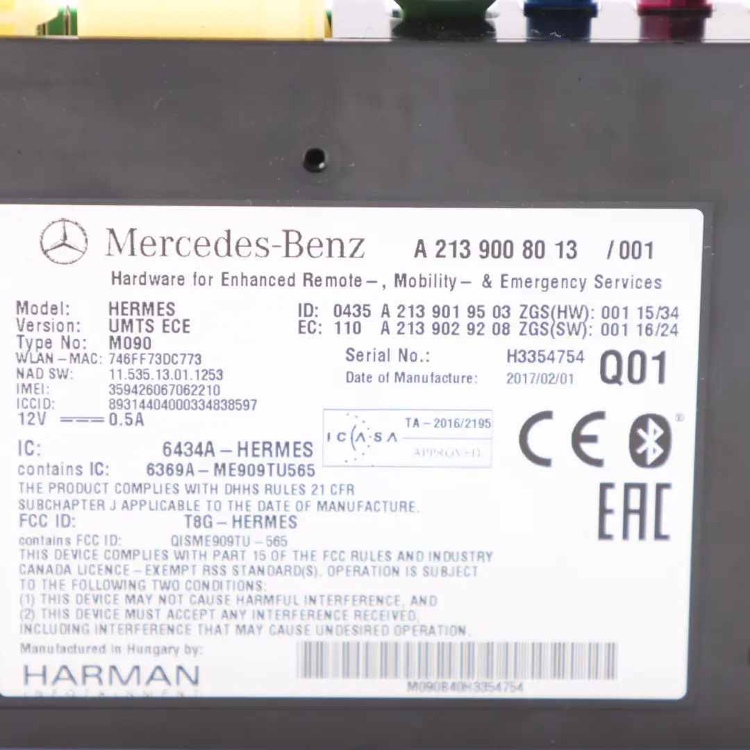 Modulo Bluetooth Unità di controllo per Mercedes W176 W213 con numero di parte A2139008013 Mercedes W176 W213 Modulo Bluetooth Unità di controllo - SKU A2139008013 - Numero di parte A2139008013