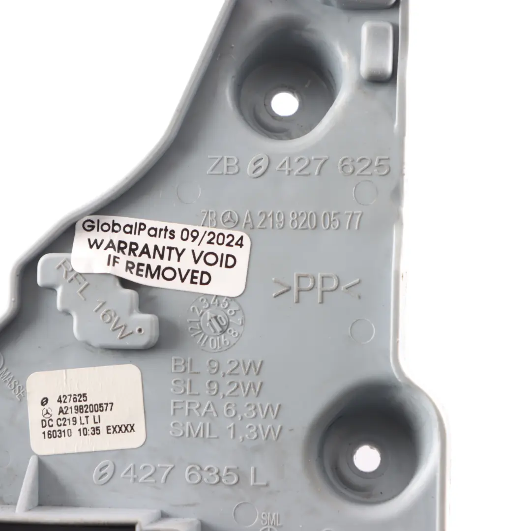 Lamp Carrier Mount Holder Left N/S to Mercedes C219 Rear with Part number A2198200577 Mercedes C219 Rear Lamp Carrier Mount Holder Left N/S - SKU A2198200577 - Part number A2198200577