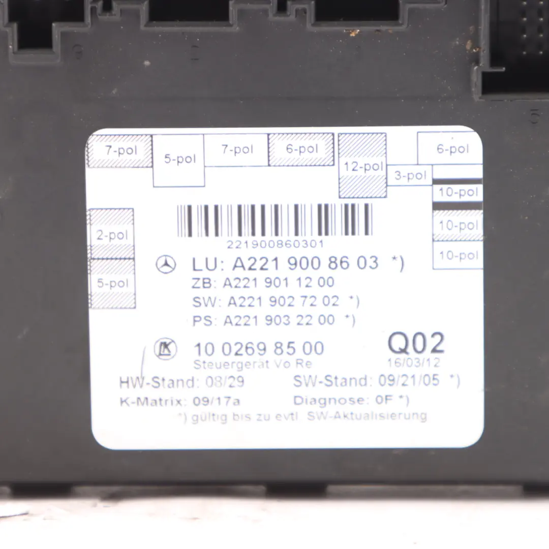 Moduł Sterujący Drzwiami ECU Przód Prawy do Mercedes W221 o numerze A2219008603 Mercedes W221 Moduł Sterujący Drzwiami ECU Przód Prawy - SKU A2219008603 - Numer Części A2219008603