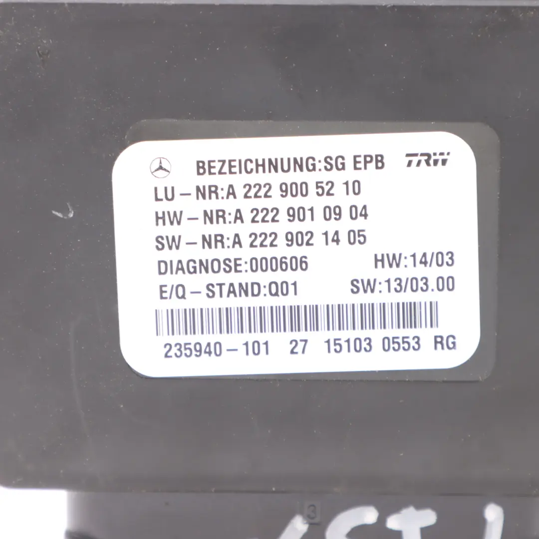 Parking Brake Control Unit Module to Mercedes W205 Electric with Part number A2229005210 Mercedes W205 Electric Parking Brake Control Unit Module - SKU A2229005210 - Part number A2229005210