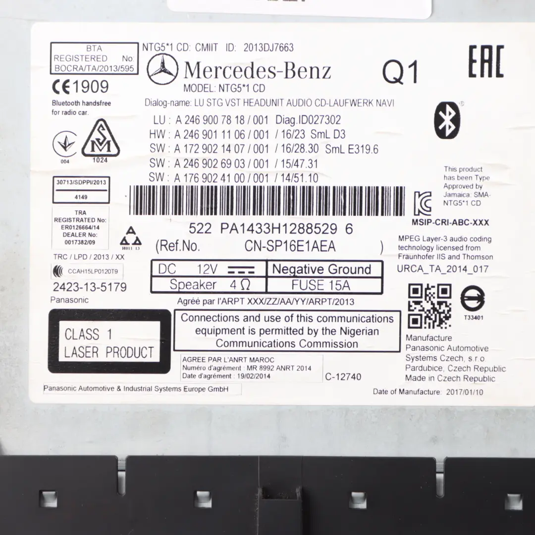 Radio CD Player Mercedes W176 W246 Audio Navigation Stereo Head Unit to with Part number A2469007818 Radio CD Player Mercedes W176 W246 Audio Navigation Stereo Head Unit - SKU A2469007818-1 - Part number A2469007818
