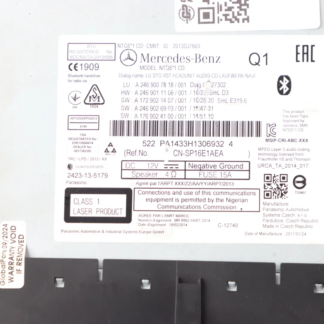 Radio CD Player Mercedes W176 W246 Audio Navigation Stereo Head Unit to with Part number A2469007818 Radio CD Player Mercedes W176 W246 Audio Navigation Stereo Head Unit - SKU A2469007818 - Part number A2469007818