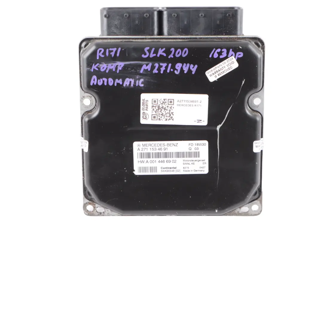Mercedes SLK200 R171 271.944 163HP Engine ECU Kit Key Lock Automatic - SKU A2711534691-2 - Part number A2711534691