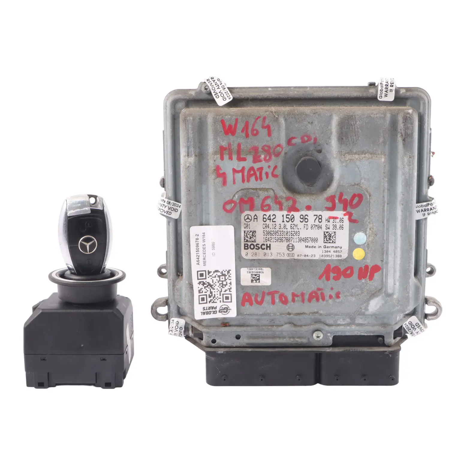 Mercedes W164 ML 280 CDI 642.940 190HP Unità motore ECU Kit A6421509678 Chiave