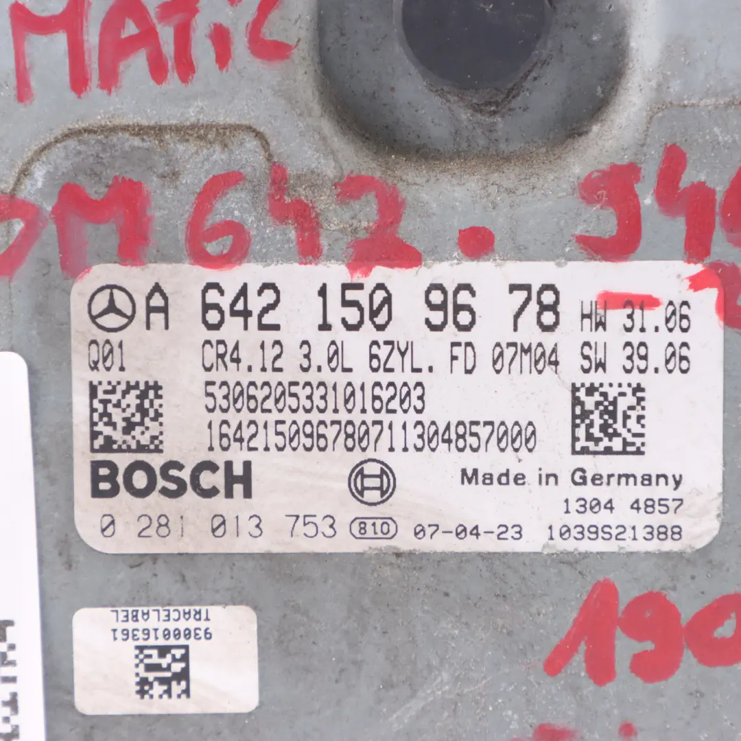 Mercedes W164 ML 280 CDI 642.940 190HP Engine Unit ECU Kit Key Lock - SKU A6421509678-2 - Part number A6421509678