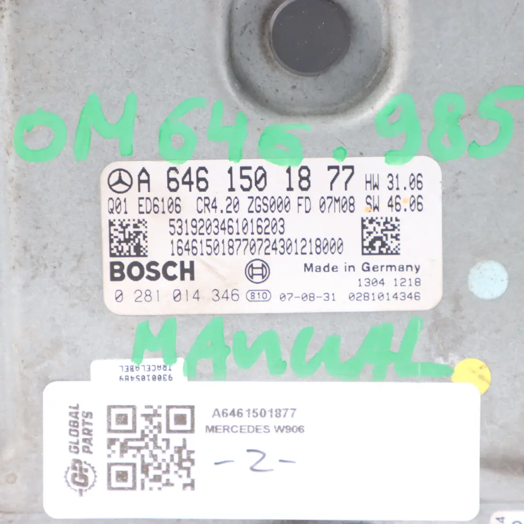 OM646.985 109HP Engine ECU Unit Module Manual to Mercedes W906 313 CDI with Part number A6461501877 Mercedes W906 313 CDI OM646.985 109HP Engine ECU Unit Module Manual - SKU A6461501877 - Part number A6461501877
