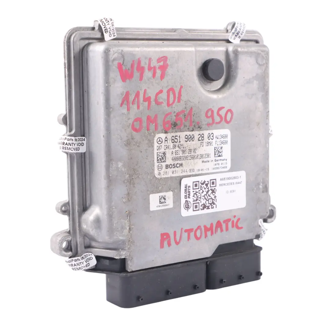 136HP 651.950 Unidad Motor ECU Automático para Mercedes Vito W447 114 CDI con número de pieza A6519002803 Mercedes Vito W447 114 CDI 136HP 651.950 Unidad Motor ECU Automático - SKU A6519002803-1 - Número de pieza A6519002803