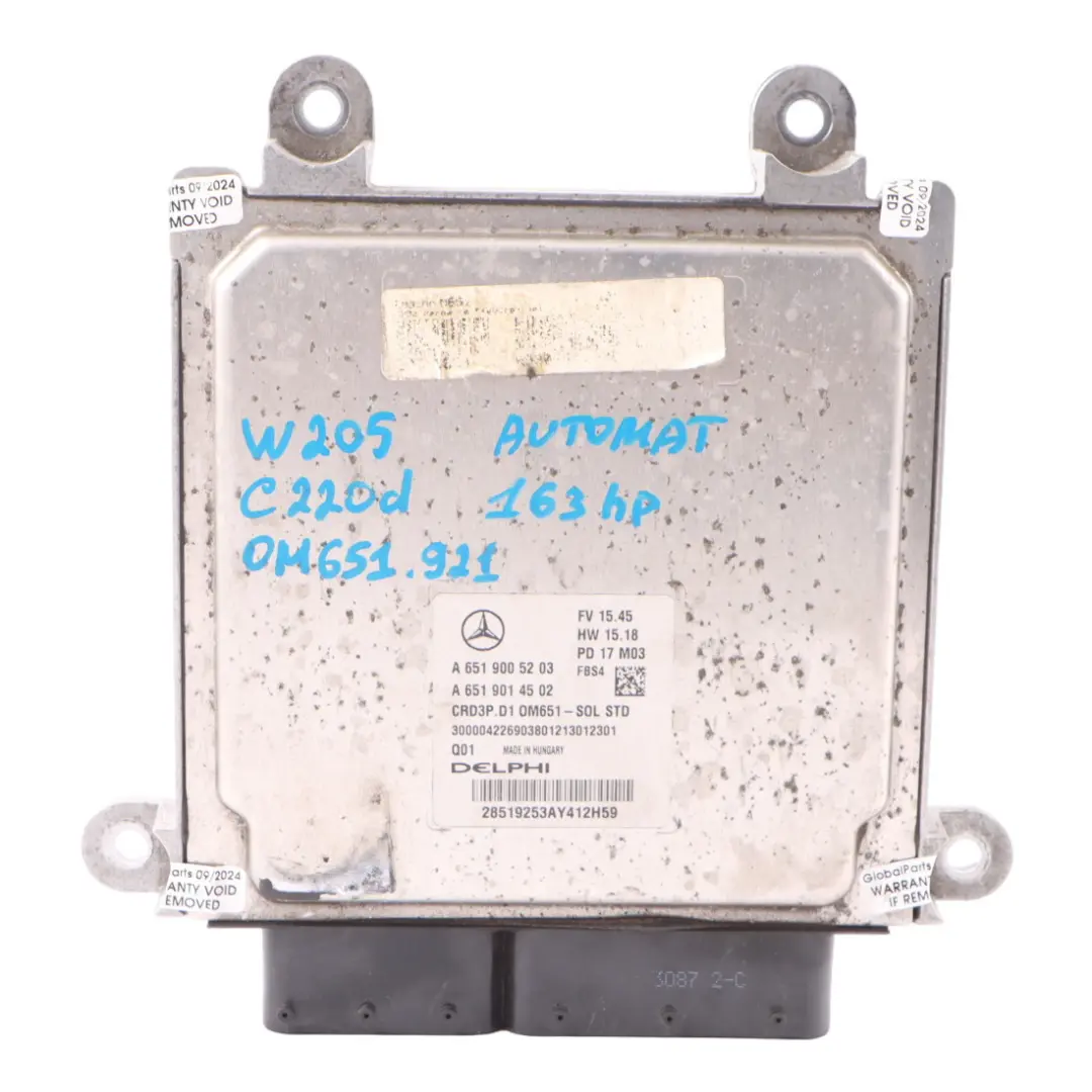 651.921 163HP Engine Control Unit ECU Automatic to Mercedes W205 C 220d with Part number A6519005203 Mercedes W205 C 220d 651.921 163HP Engine Control Unit ECU Automatic - SKU A6519005203-4 - Part number A6519005203