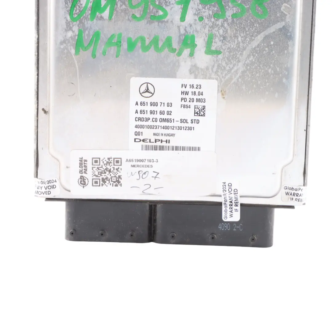 W907 316CDI 163HP OM651.958 Engine Control Unit ECU Manual to Mercedes with Part number A6519007103 Mercedes W907 316CDI 163HP OM651.958 Engine Control Unit ECU Manual - SKU A6519007103-3 - Part number A6519007103