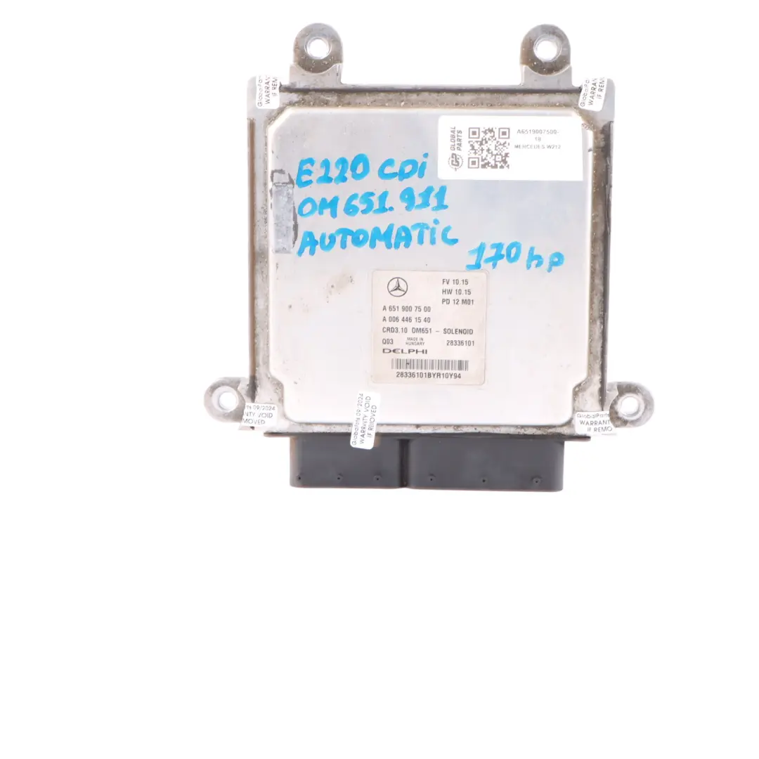 E220 CDI 651.924 170HP Kit ECU Unidad Motor Automático para Mercedes W212 con número de pieza A6519007500 Mercedes W212 E220 CDI 651.924 170HP Kit ECU Unidad Motor Automático - SKU A6519007500-18 - Número de pieza A6519007500