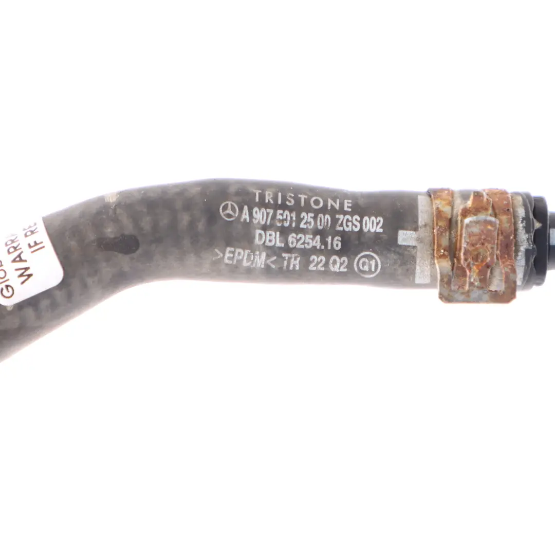 W907 Coolant Radiator Expansion Tank Bleed Line Hose to Mercedes with Part number A9075012500 Mercedes W907 Coolant Radiator Expansion Tank Bleed Line Hose - SKU A9075012500 - Part number A9075012500