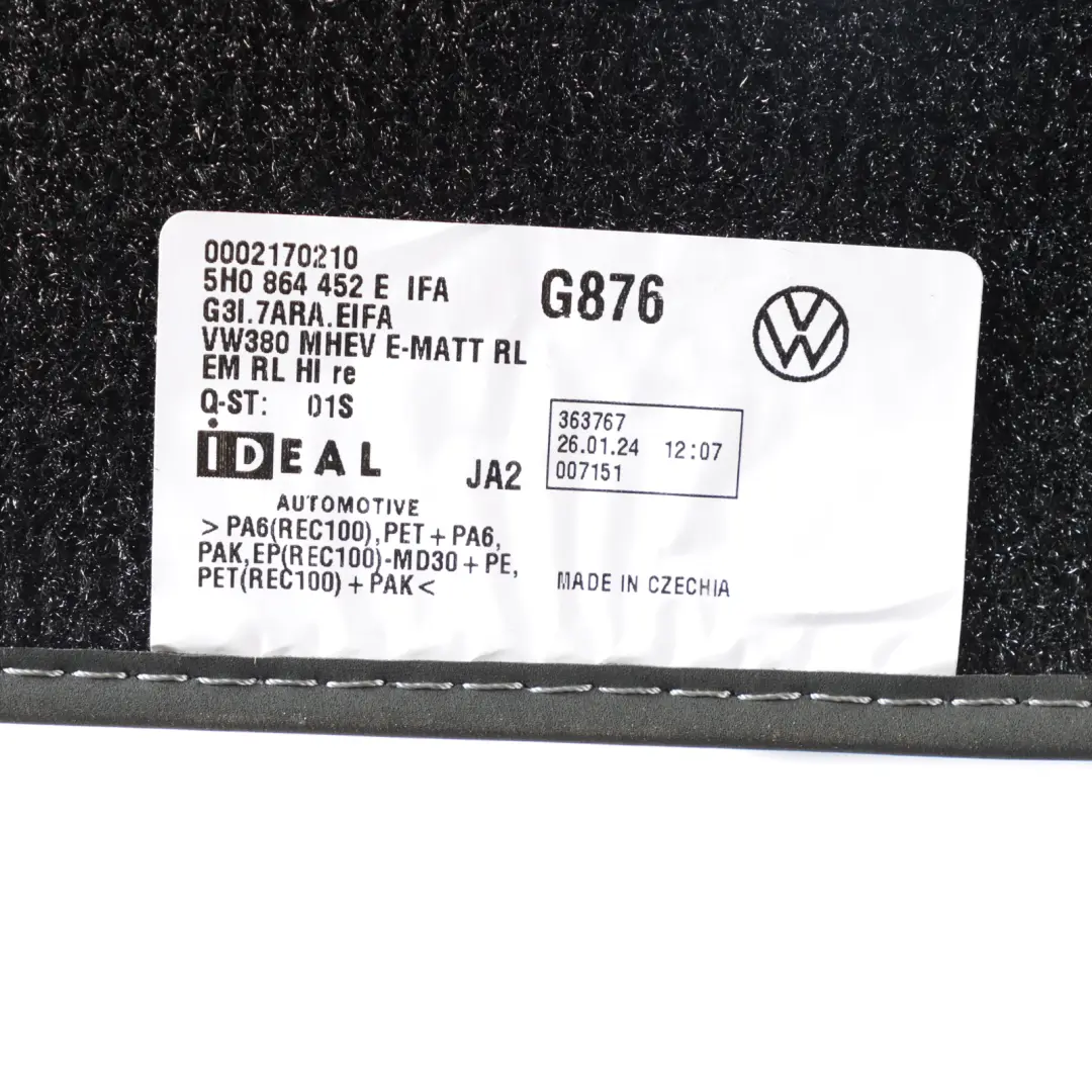 Volkswagen VW Golf Mk8 Floor Mat Set Front Rear Liner Coverings 1C0863463AD - SKU RHD-5H2061270A - Part number 5H2061270A