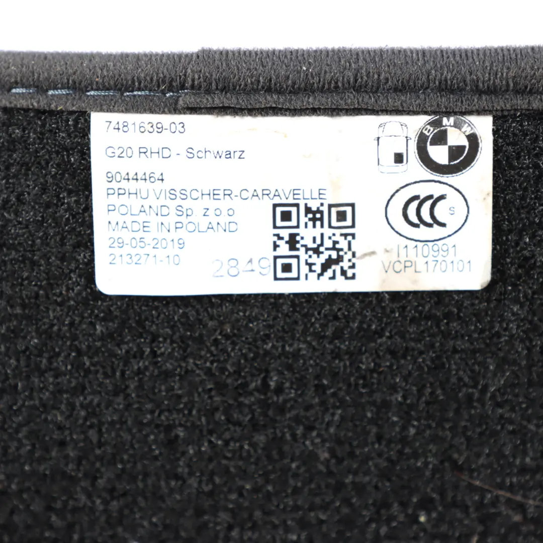 BMW G20 G21 Velour Floor Mats Front Rear Black Mats Mat Covering Set 7481639 - SKU RHD-7910440 - Part number 7910440
