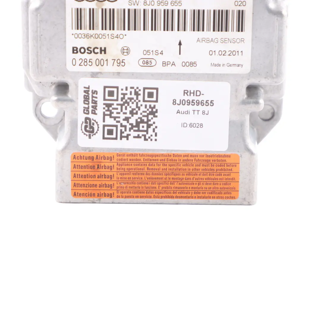 Module Control Unit ECU Crash Control Computer to Audi TT 8J Air with Part number 8J0959655 Audi TT 8J Air Module Control Unit ECU Crash Control Computer - SKU RHD-8J0959655 - Part number 8J0959655