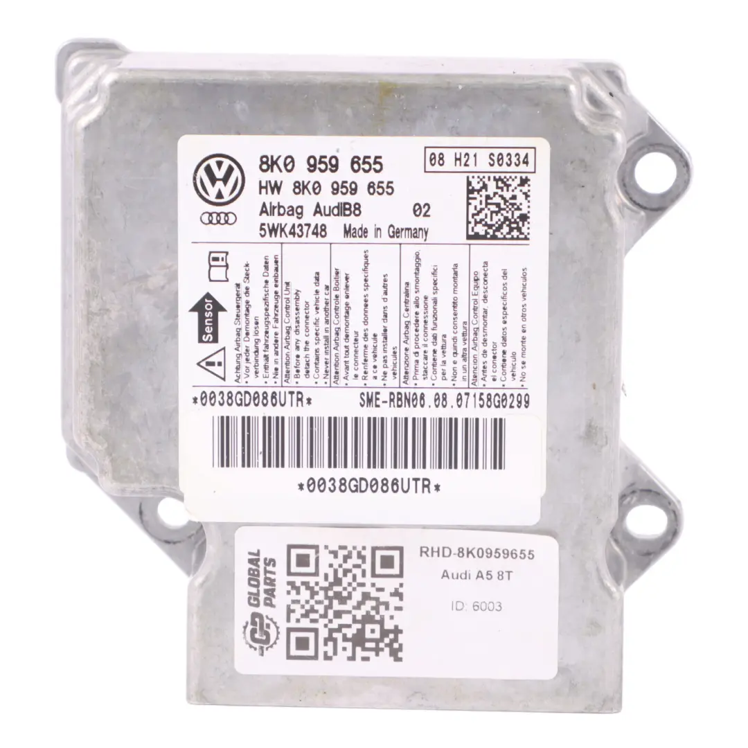 Module Control Unit ECU Crash Control J to Audi A4 B8 Air with Part number 8K0959655 Audi A4 B8 Air Module Control Unit ECU Crash Control J - SKU RHD-8K0959655 - Part number 8K0959655