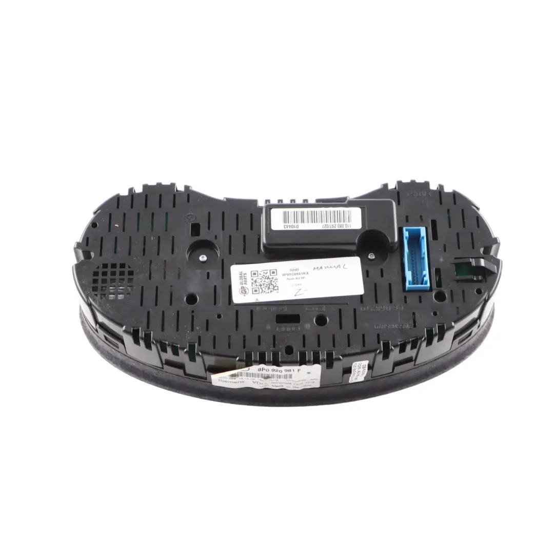 Audi A3 8P 2.0 TDI Instrument Cluster Speedo Meter Clocks Manual - SKU RHD-8P0920981KX - Part number 8P0920981KX