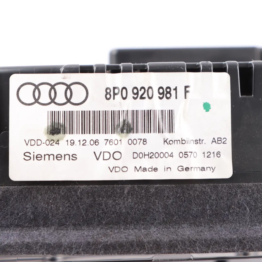 Audi A3 8P 2.0 TDI Instrument Cluster Speedo Meter Clocks Manual - SKU RHD-8P0920981KX - Part number 8P0920981KX