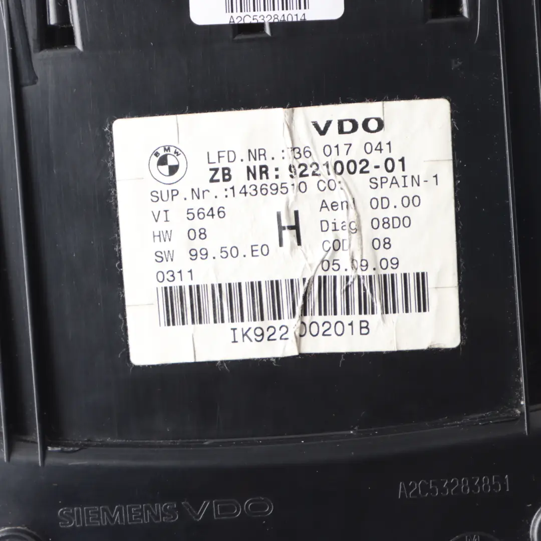 Instrument Cluster Speed Meter Double Clutch Transmission to BMW E93 Petrol with Part number 9221002 BMW E93 Petrol Instrument Cluster Speed Meter Double Clutch Transmission - SKU RHD-9221002 - Part number 9221002