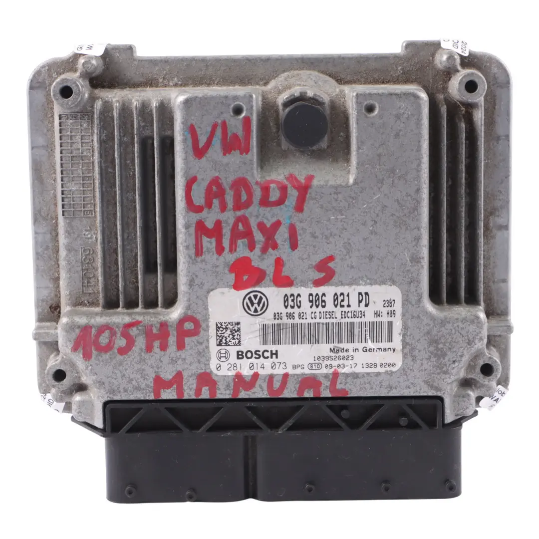 105PS Motorsteuergerät Modul ECU Schaltgetriebe für VW Caddy 1.9 TDI BLS mit Teilenummer 03G906021PD VW Caddy 1.9 TDI BLS 105PS Motorsteuergerät Modul ECU Schaltgetriebe - SKU 03G906021PD - Teilenummer 03G906021PD