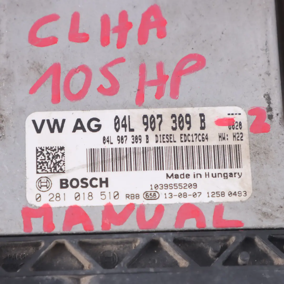 Volkswagen Golf 7 1.6 TDI CLHA 105HP Engine ECU Kit Key + Ignition - SKU 04L907309B-2 - Part number 04L907309B