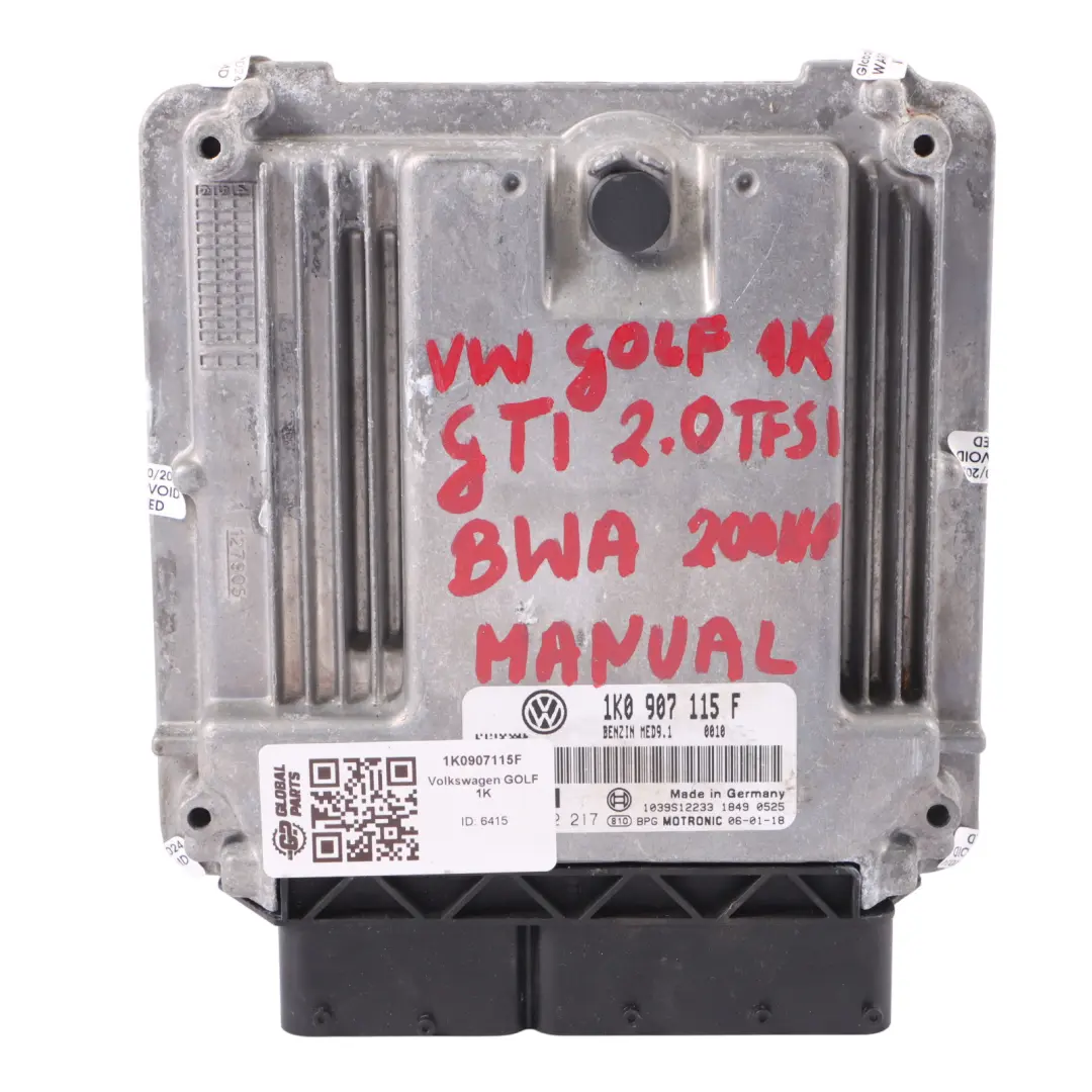 Mk5 1K GTI 2.0 TFSI BWA 200HP Engine ECU Manual pour Volkswagen Golf à propos du numéro de pièce 1K0907115F Volkswagen Golf Mk5 1K GTI 2.0 TFSI BWA 200HP Engine ECU Manual - SKU 1K0907115F - Numéro de pièce 1K0907115F