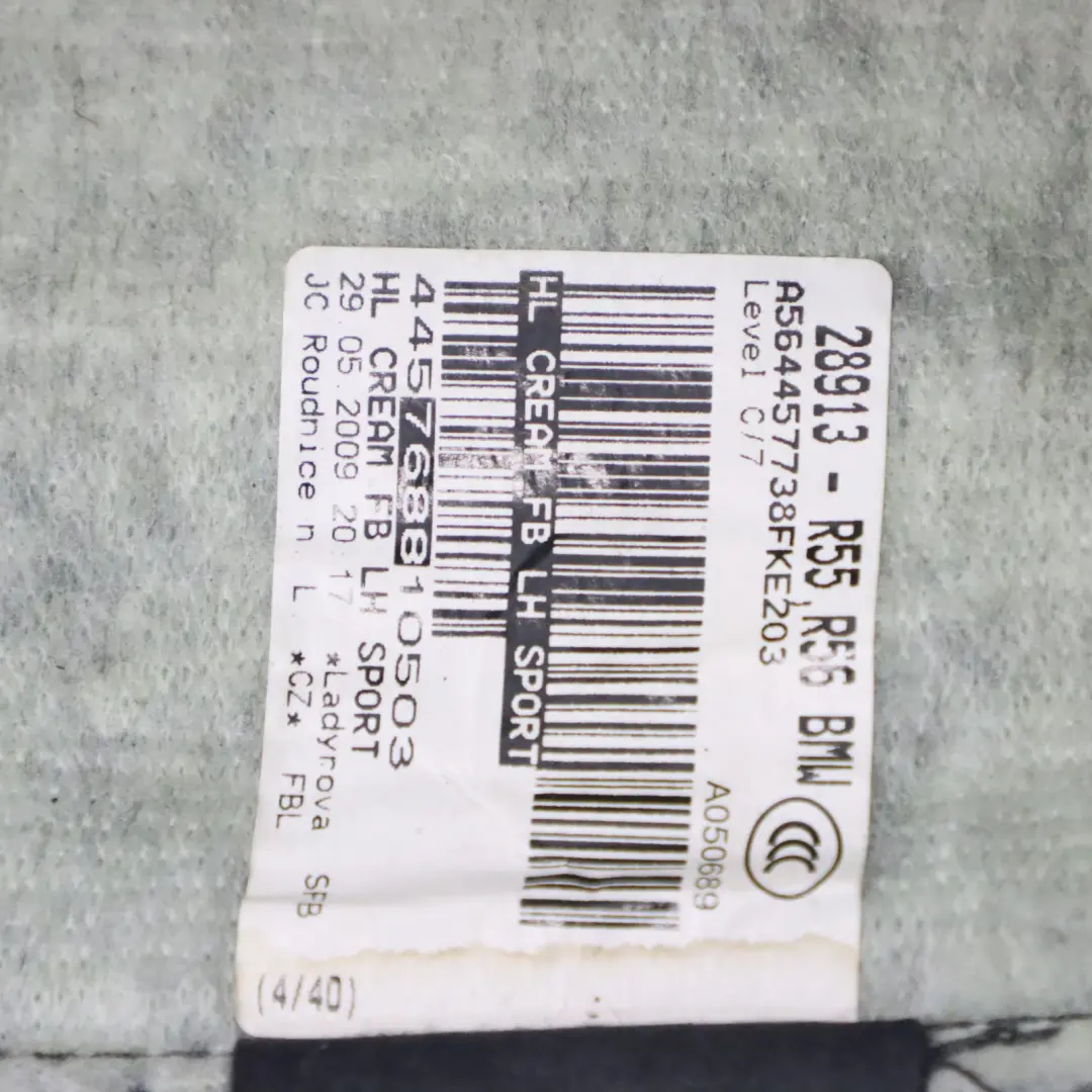 Mini Cooper One R55 R56 R57 Seat Backrest Front Left N/S Sport Cloth Leather - SKU 2753493-5 - Part number 2753493