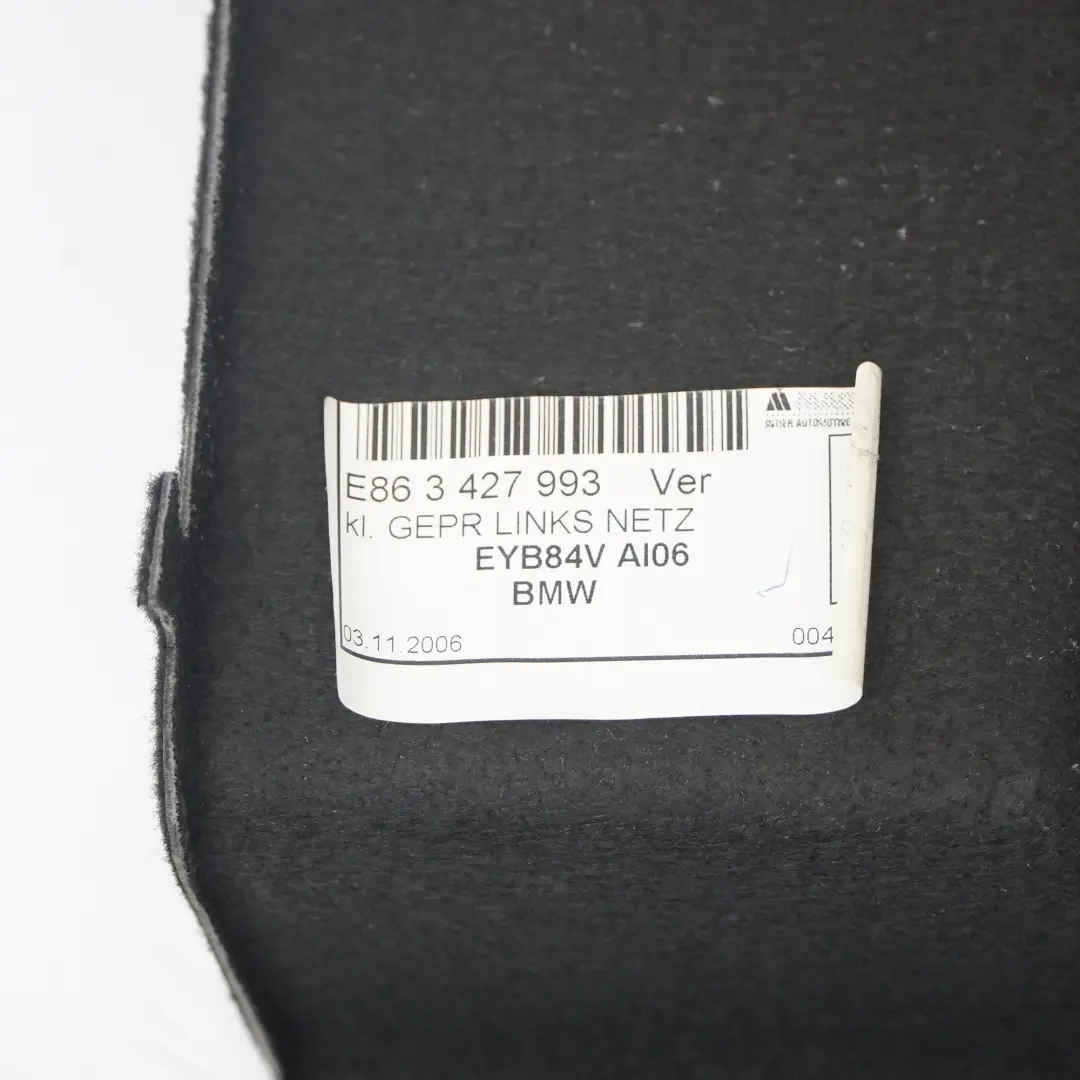 Pannello laterale interno del bagagliaio sinistro Trim Nero per BMW Z4 E86 con numero di parte 3427993 BMW Z4 E86 Pannello laterale interno del bagagliaio sinistro Trim Nero - SKU 3427993 - Numero di parte 3427993