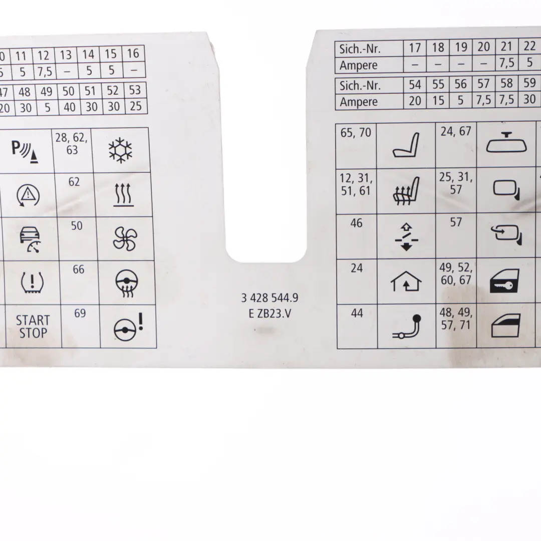 Sicherungs Kasten Gruppierung Karte Diagramm Lage für BMW X3 E83 LCI mit Teilenummer 3428544 BMW X3 E83 LCI Sicherungs Kasten Gruppierung Karte Diagramm Lage - SKU 3428544 - Teilenummer 3428544