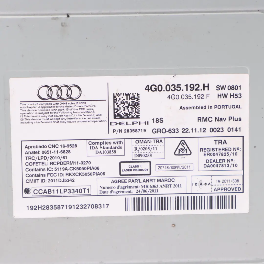 Audi A6 C7 Multimedia Radio CD Player Head Unit - SKU 4G0035192H - Part number 4G0035192H