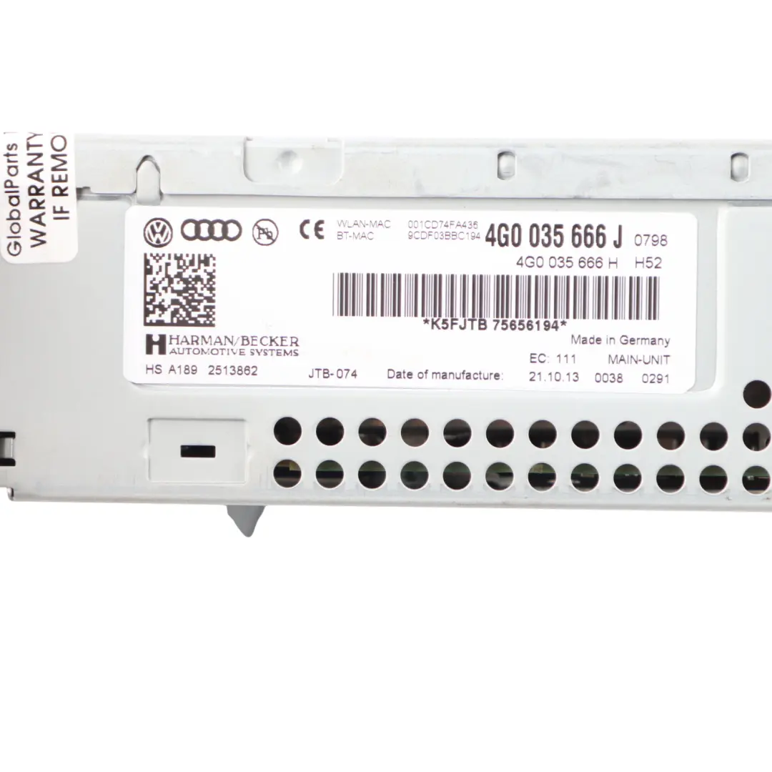 Head Unit High Multimedia Player CD SD Card Sat Nav to Audi RS6 C7 with Part number 4G0035666J Audi RS6 C7 Head Unit High Multimedia Player CD SD Card Sat Nav - SKU 4G0035666J - Part number 4G0035666J