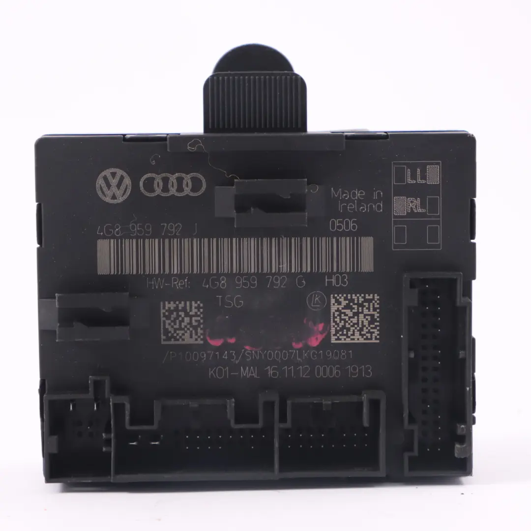 Module commande verrouillage porte avant gauche ECU 4F0959792T pour Audi A6 C7 à propos du numéro de pièce 4G8959792G Audi A6 C7 Module commande verrouillage porte avant gauche ECU 4F0959792T - SKU 4G8959792G - Numéro de pièce 4G8959792G