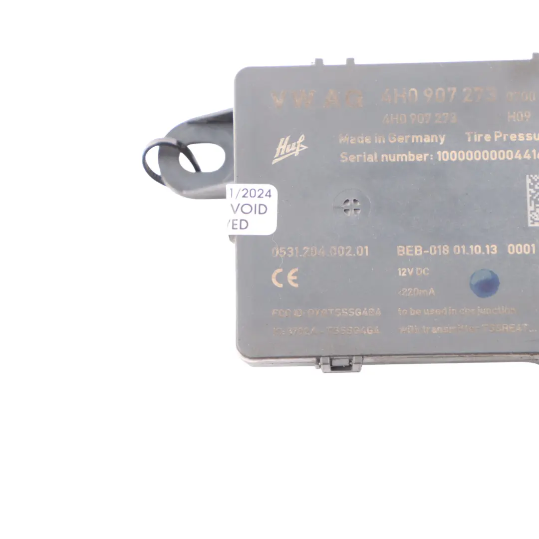 Tyre Pressure Wheel Electronics Module Sensor to Audi RS6 C7 with Part number 4H0907273 Audi RS6 C7 Tyre Pressure Wheel Electronics Module Sensor - SKU 4H0907273 - Part number 4H0907273