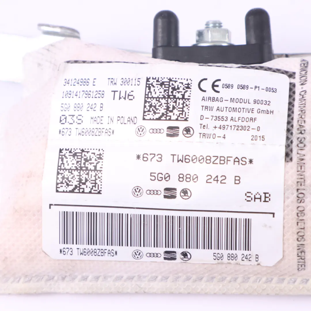 5G Modulo Aria Laterale Sedile Anteriore Destro per Volkswagen Golf con numero di parte 5G0880242B Volkswagen Golf 5G Modulo Aria Laterale Sedile Anteriore Destro - SKU 5G0880242B - Numero di parte 5G0880242B