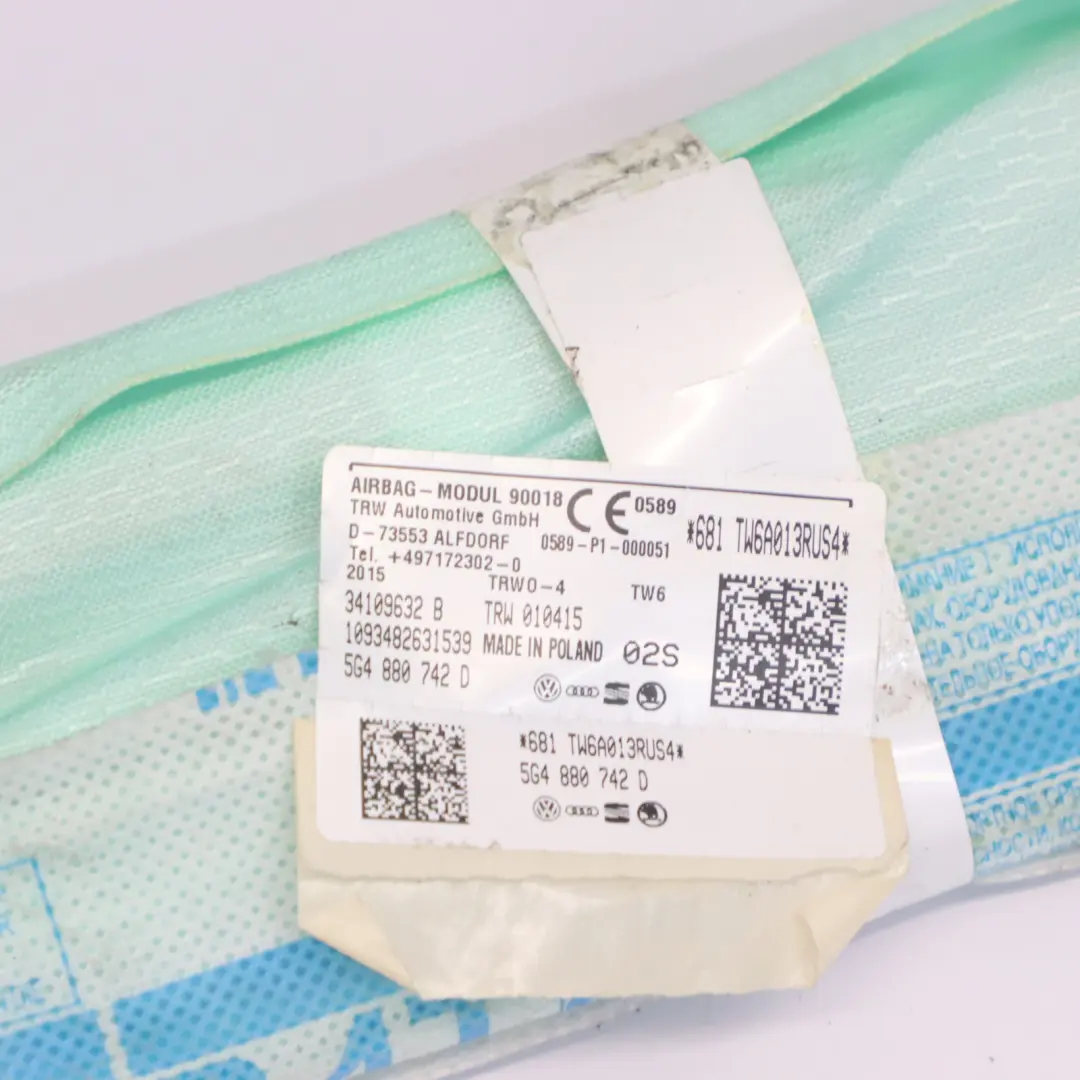 5G 5 Drzwi Kurtyna Powietrzna Airbag Prawa do Volkswagen Golf 7 VII o numerze 5G4880742D Volkswagen Golf 7 VII 5G 5 Drzwi Kurtyna Powietrzna Airbag Prawa - SKU 5G4880742D - Numer Części 5G4880742D