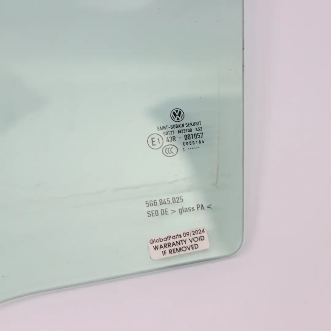 5G Door Window Glass Rear Left N/S Green AS2 to Volkswagen Golf with Part number 5G6845025 Volkswagen Golf 5G Door Window Glass Rear Left N/S Green AS2 - SKU 5G6845025 - Part number 5G6845025
