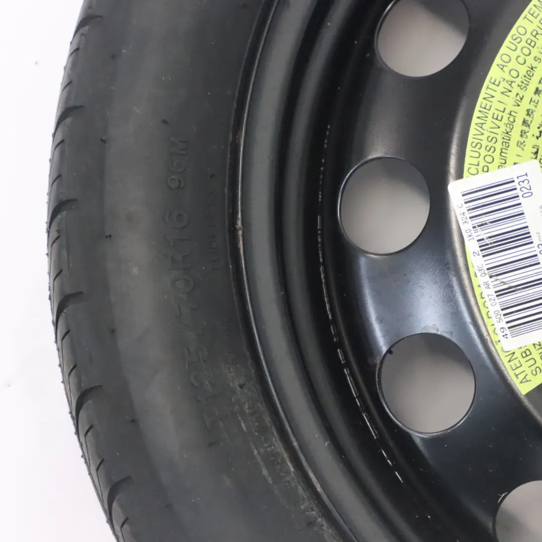 Rueda de Repuesto Acero R16 Hankook 3.5J ET: 25.5 125/70 para VW Golf Mk7 con número de pieza 5Q0601027AR VW Golf Mk7 Rueda de Repuesto Acero R16 Hankook 3.5J ET: 25.5 125/70 - SKU 5Q0601027AR - Número de pieza 5Q0601027AR