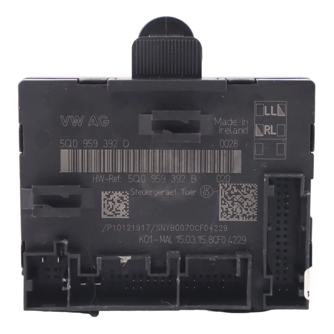 Módulo Control Puerta Delantera Unidad Lado Pasajero para VW Golf 7 con número de pieza 5Q0959392D VW Golf 7 Módulo Control Puerta Delantera Unidad Lado Pasajero - SKU 5Q0959392D - Número de pieza 5Q0959392D