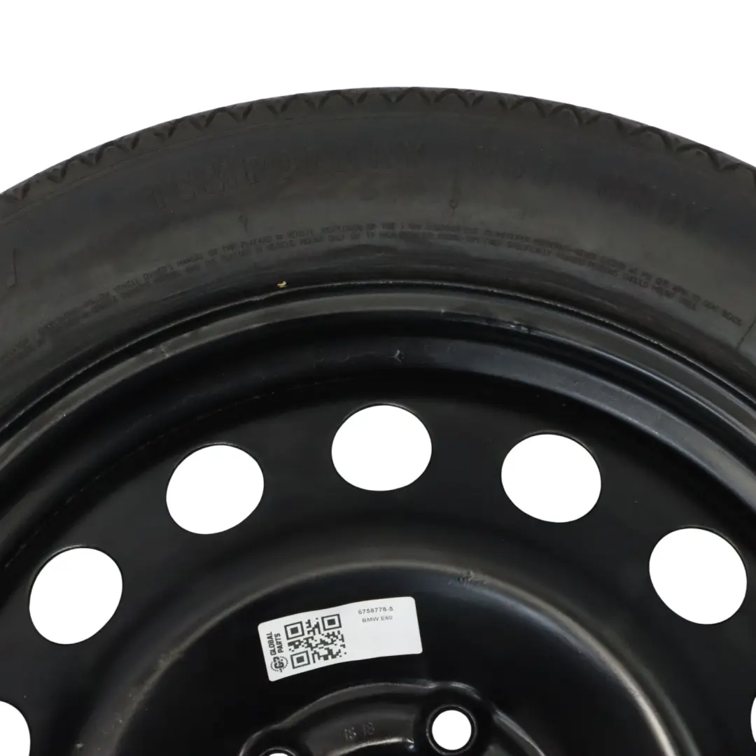 Koło Zapasowe Stalowe Czarne R17 4BX17 do BMW E60 E61 X3 E83 o numerze 6758778 BMW E60 E61 X3 E83 Koło Zapasowe Stalowe Czarne R17 4BX17 - SKU 6758778-5 - Numer Części 6758778