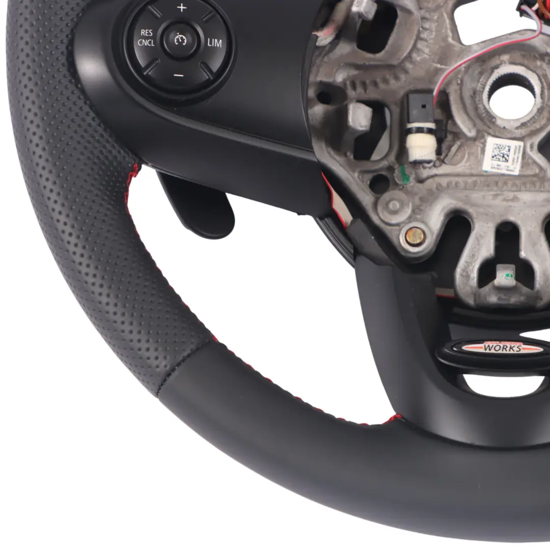 NUEVO Volante de Cuero Negro Sport Paddles Hilo Rojo para Mini Cooper S JCW F56 con número de pieza 6996049 Mini Cooper S JCW F56 NUEVO Volante de Cuero Negro Sport Paddles Hilo Rojo - SKU 6996049-2 - Número de pieza 6996049