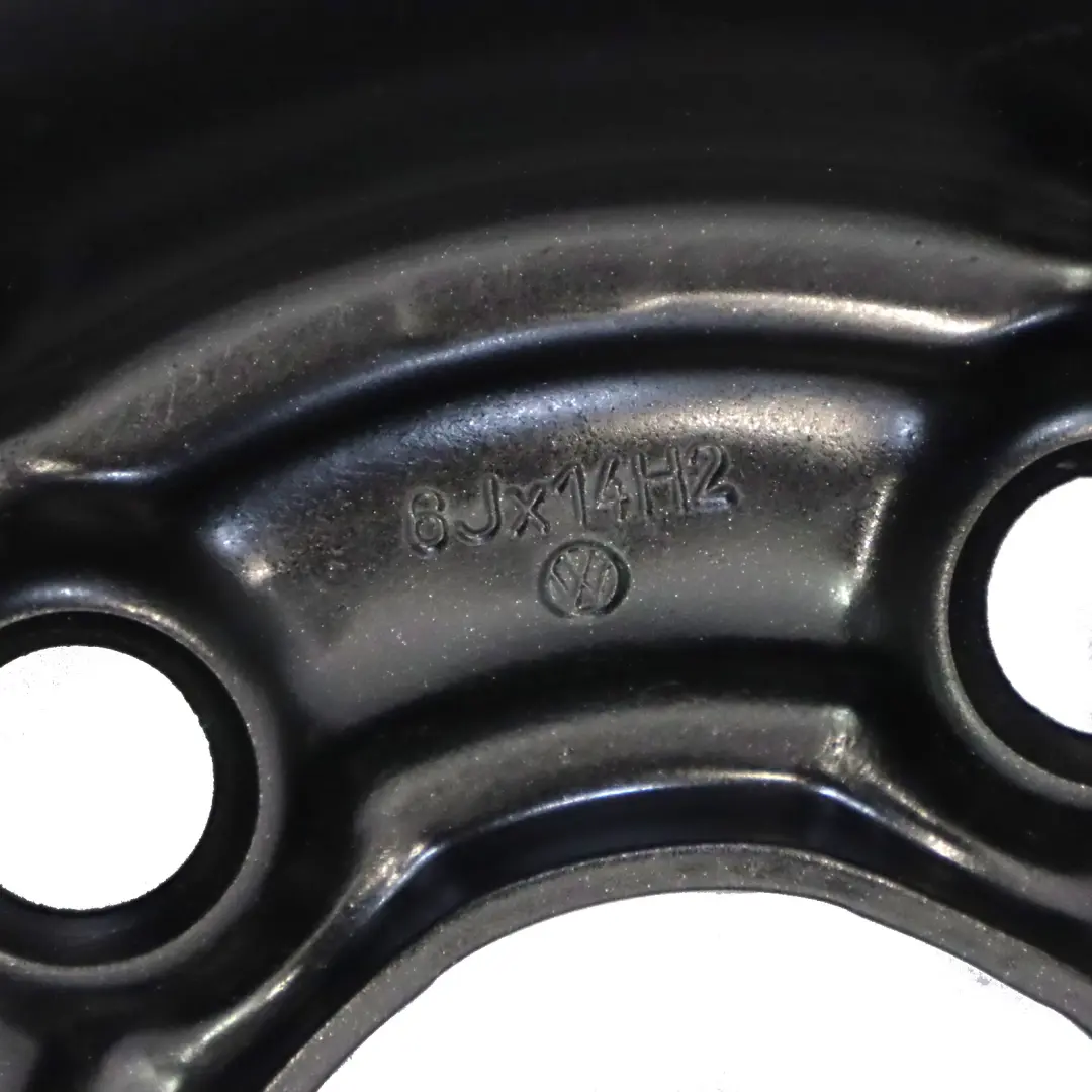 VW Volkswagen Polo Fox Noir Jante Acier 14" 8J ET:43 - SKU 6Q0601027P - Numéro de pièce 6Q0601027P