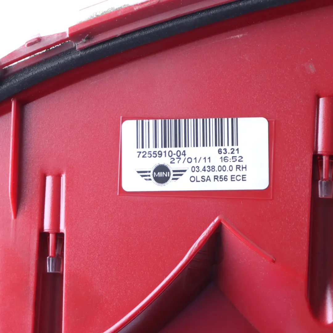Tail Light Mini R56 R57 LCI R58 3 Lamp Right Side O/S Panel to Rear with Part number 7255910 Rear Tail Light Mini R56 R57 LCI R58 3 Lamp Right Side O/S Panel - SKU 7255910-3 - Part number 7255910