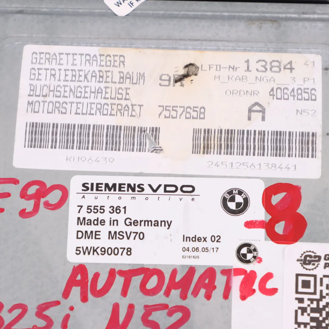 BMW E60 E90 N52 325i 525i 218HP Motore ECU Kit DME CAS2 Chiave - SKU 7555361-8 - Numero di parte 7555361
