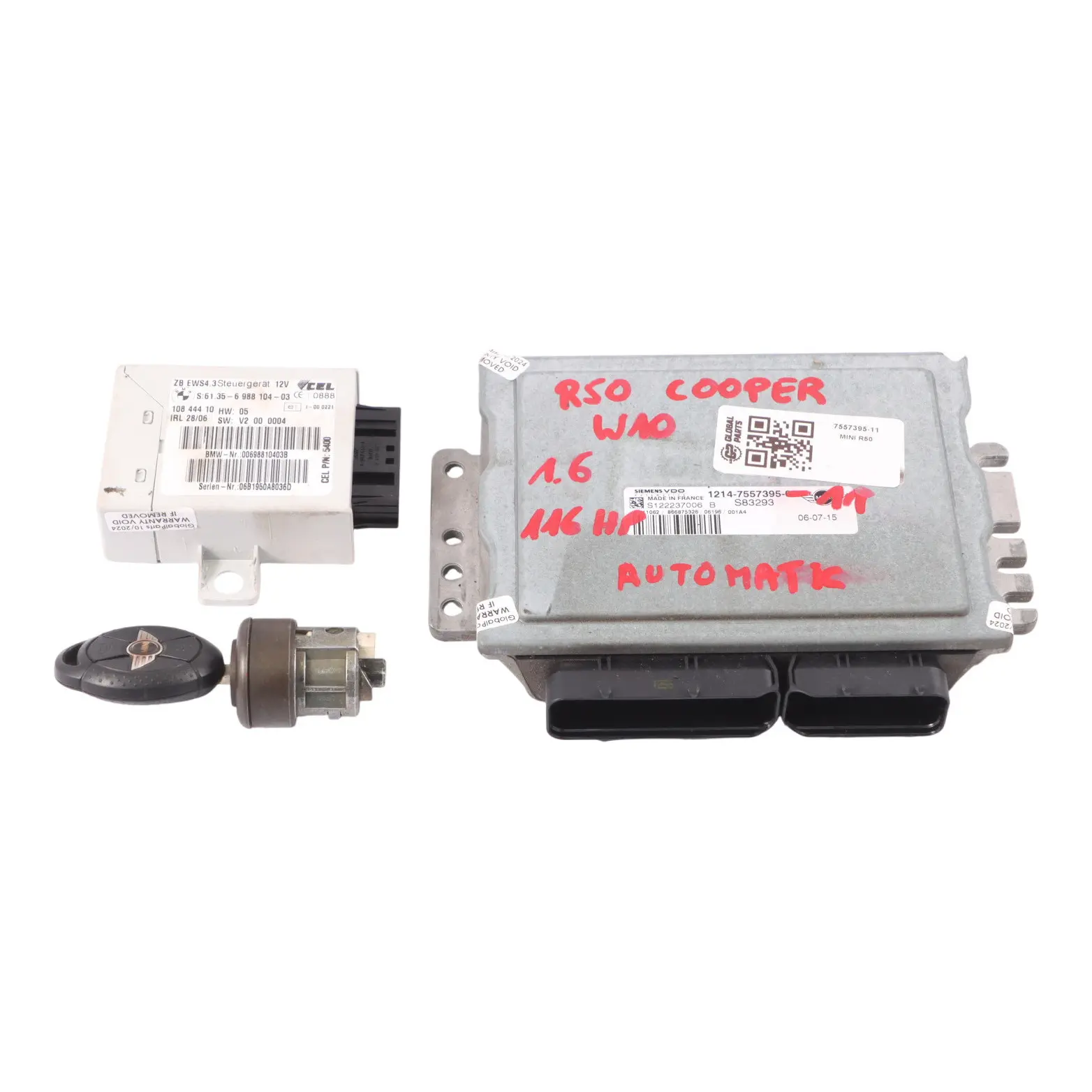 Mini Cooper R50 W10 116HP Motore Unità controllo Kit ECU DME 7557395 Chiave EWS