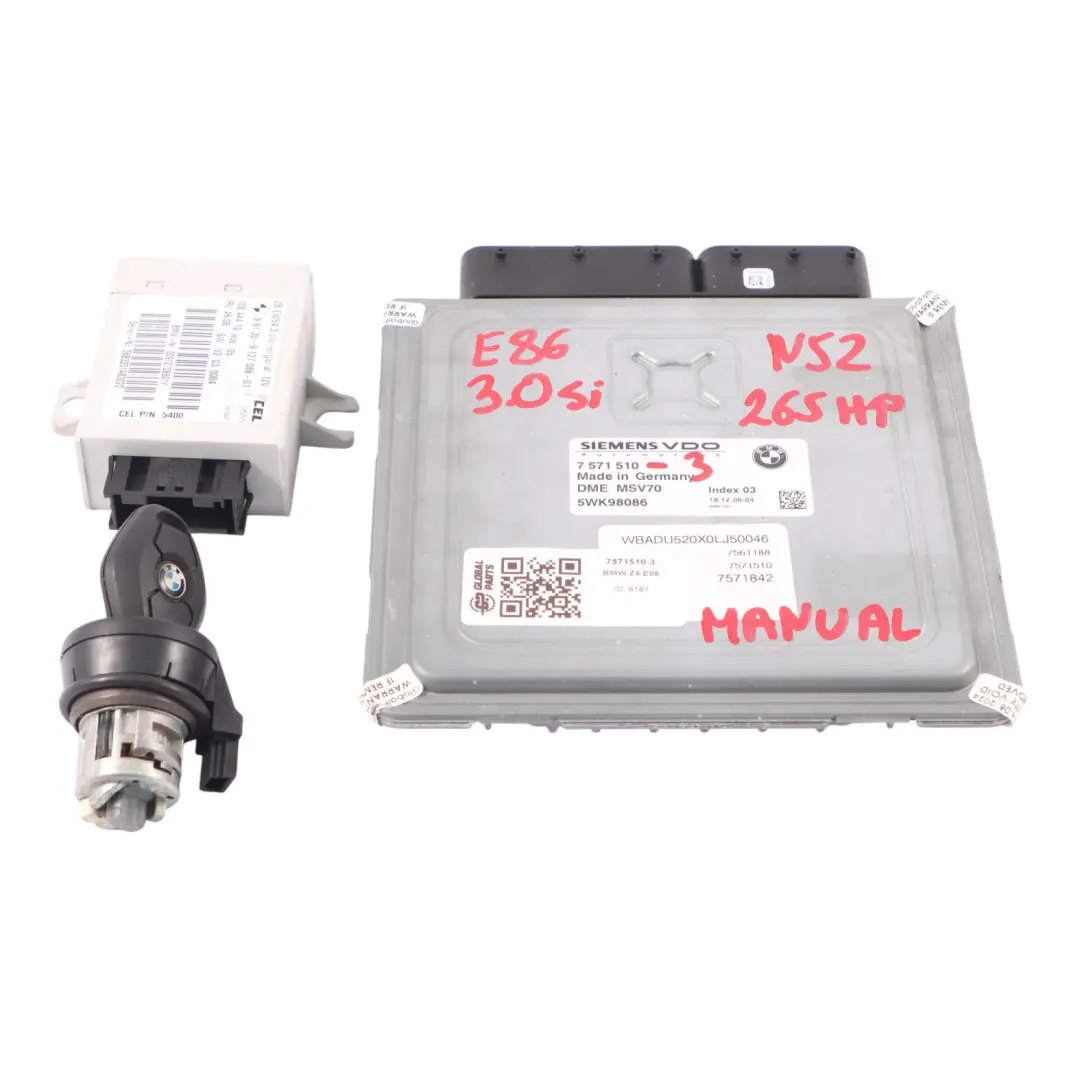 BMW Z4 E86 Coupe 3.0si N52 265HP ECU Kit DME EWS + Key Manual - SKU 7571510-3 - Part number 7571510
