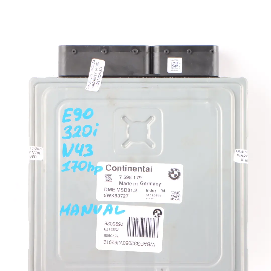 BMW E81 E87 LCI 120i E90 E91 320i N43 170HP Engine ECU DME Manual - SKU 7595179-18 - Part number 7595179