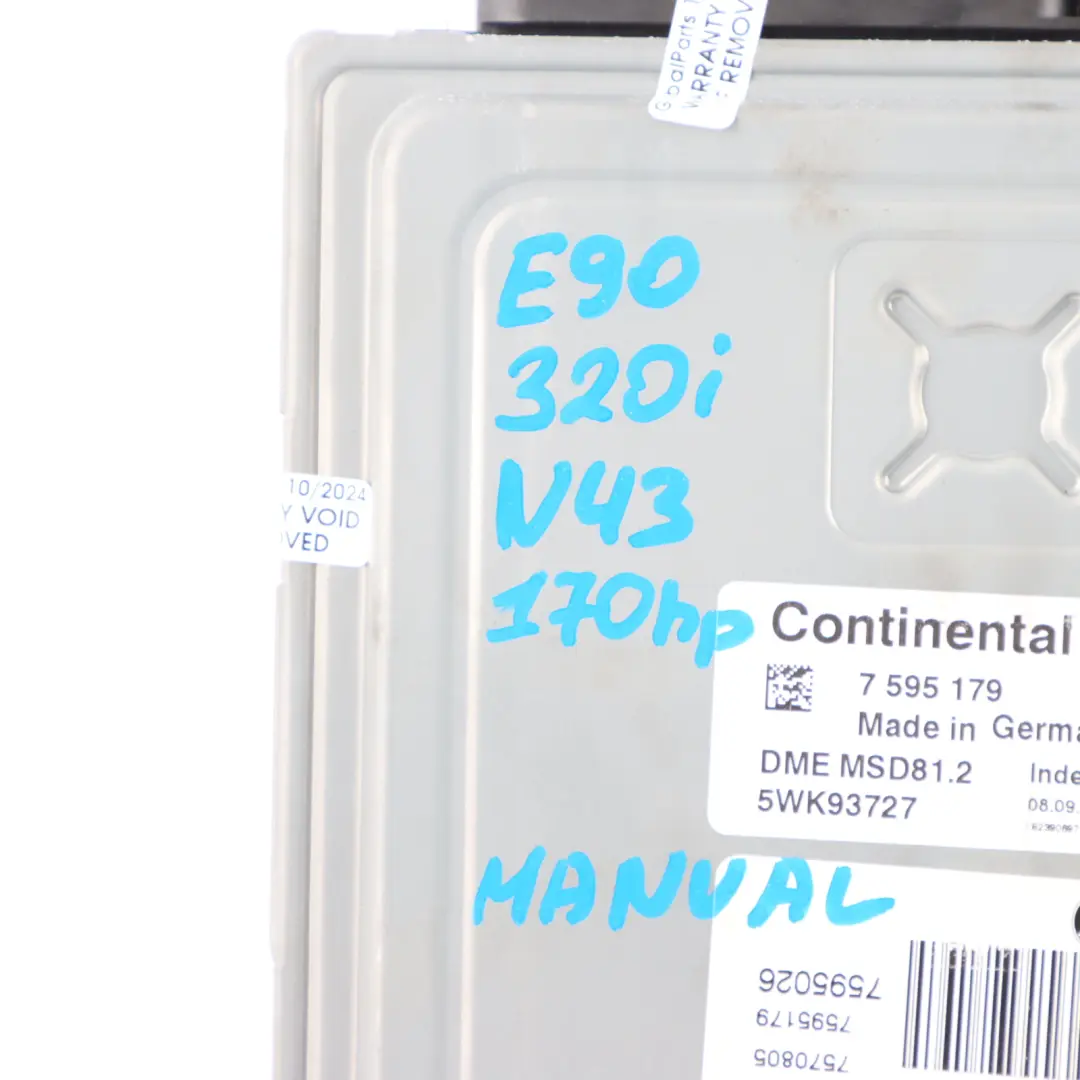 BMW E81 E87 LCI 120i E90 E91 320i N43 170HP Engine ECU DME Manual - SKU 7595179-18 - Part number 7595179