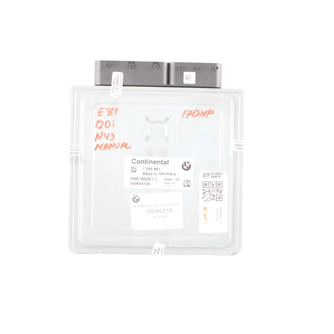 N43 170HP Engine Unit ECU Kit DME + CAS3 + Key to BMW E87 LCI E90 120i 320i with Part number 7599881 BMW E87 LCI E90 120i 320i N43 170HP Engine Unit ECU Kit DME + CAS3 + Key - SKU 7599881-13 - Part number 7599881
